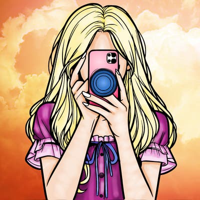 a realistic girl holding her phone taking pictures