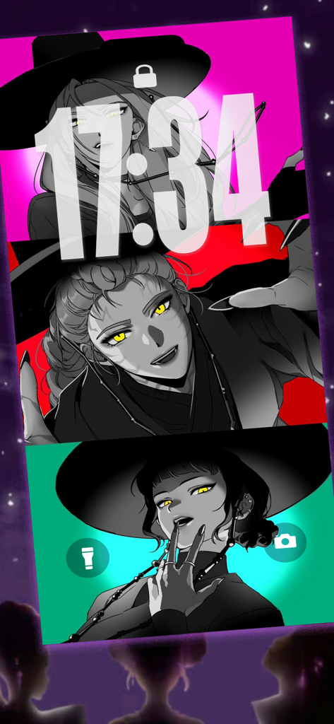 Demon Hunters Wallpaper KPop - Schermata di blocco iPhone con tre personaggi in stile anime a tema KPop dark fantasy