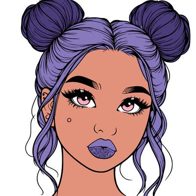 realistic girl with two buns on her hair and lips