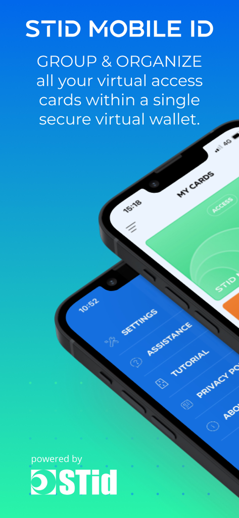 STid Mobile ID app interface for managing virtual access cards in a secure wallet.