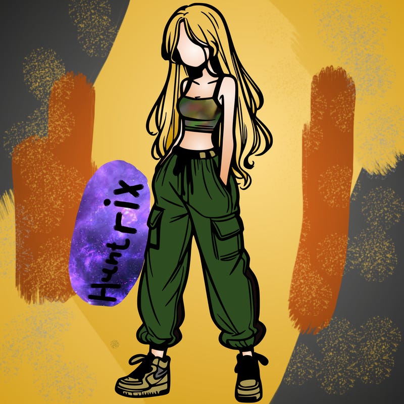 girl in baggy pants crop top and long hair