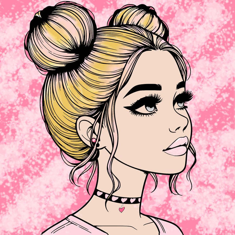 realistic girl with buns on the top of her head