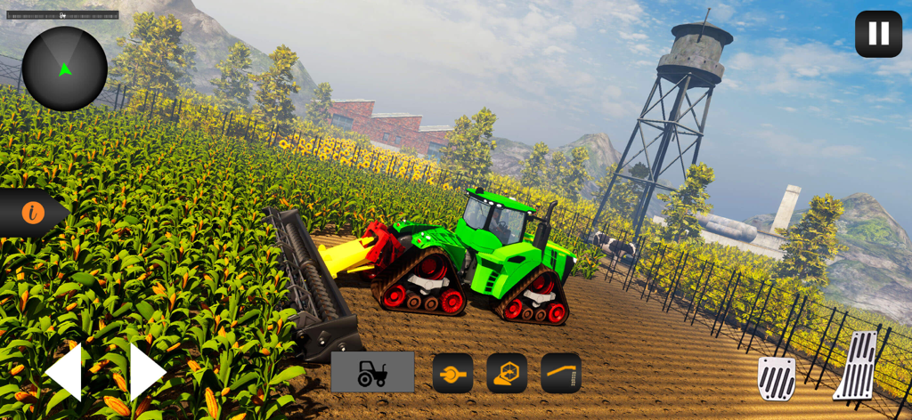 Tractor Farming Simulator 23 - Un tractor verde cosechando un campo de maíz en un juego de simulador de agricultura