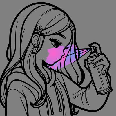 a realistic girl spray painting