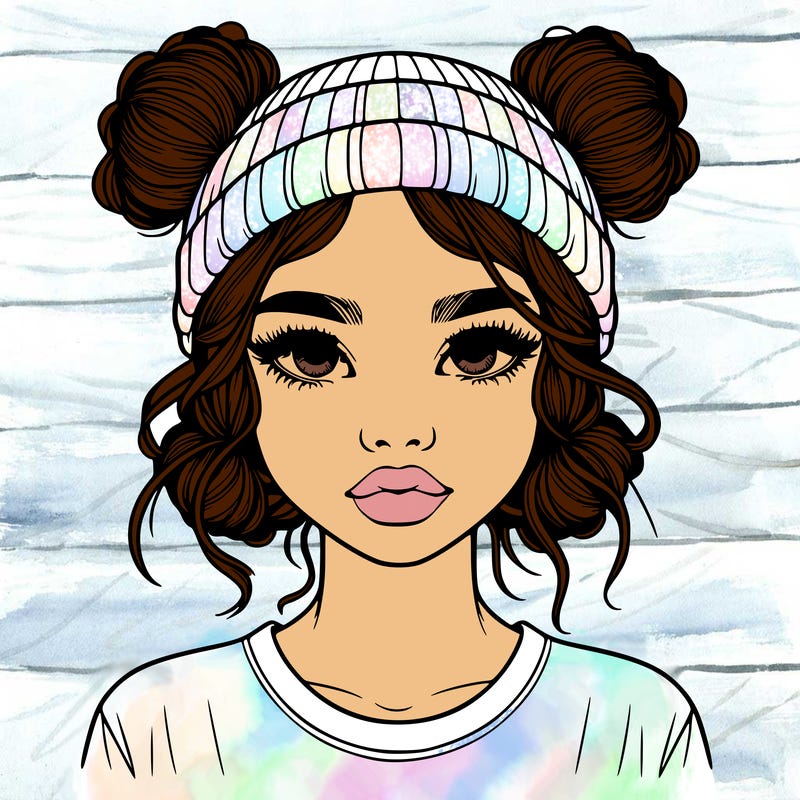 realistic girl with buns in her hair with a beanie on