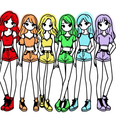 a group of girls wearing crop tops and shorts