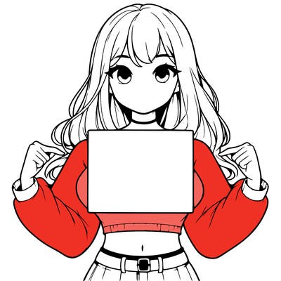 girl holding a blank sign in a long sleeve crop top