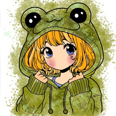 a cute teenage girl wearing a frog hoodie