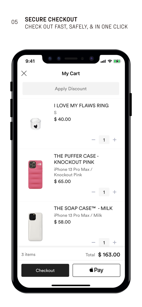 Urban Sophistication - Urban Sophistication app shopping cart showing the Puffer Case and Apple Pay checkout option