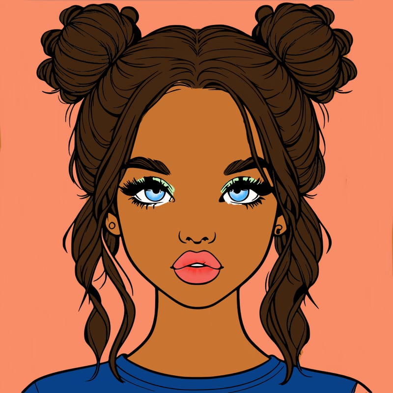 realistic girl with two buns in hair and lips