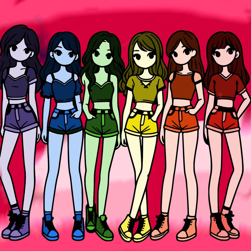 a group of girls wearing crop tops and shorts