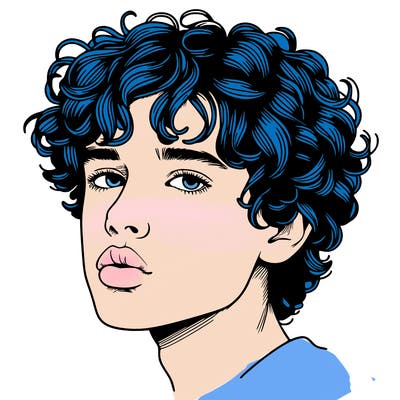 realistic boy with lips and curly hair