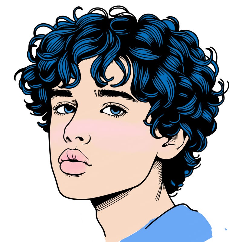 realistic boy with lips and curly hair