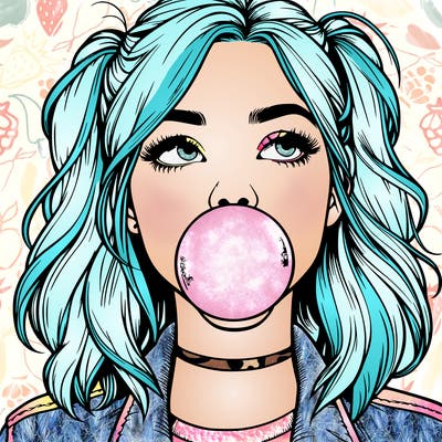 realististic girl blowing bubble -gum