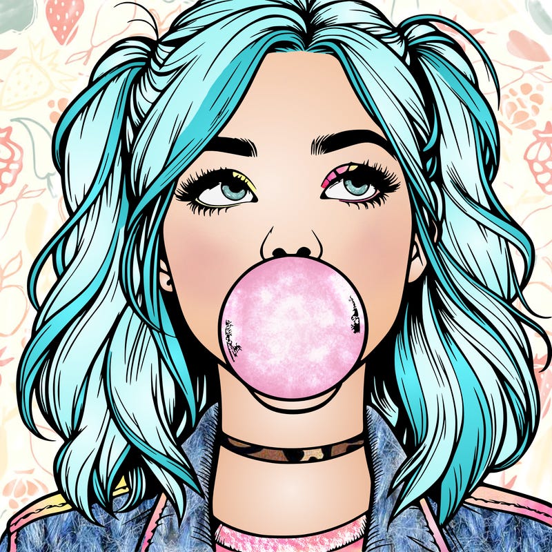 realististic girl blowing bubble -gum