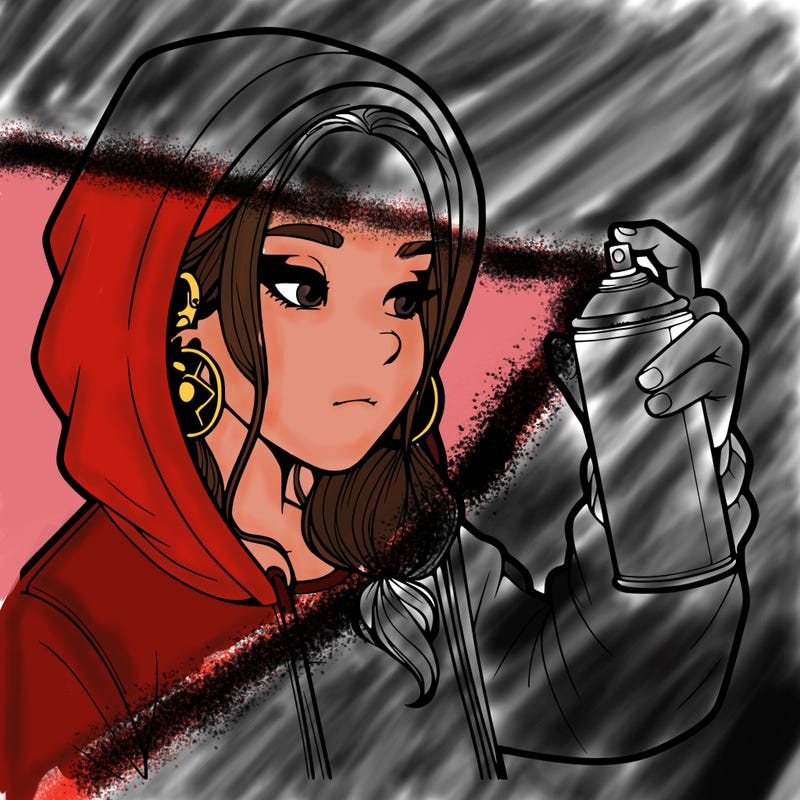 a realistic girl, spray painting