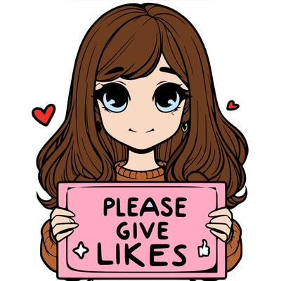 realistic girl that is holding a sign that says please give likes