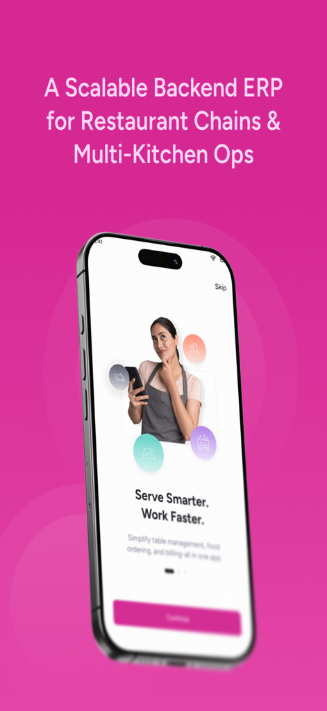 Oven - Oven App-Startbildschirm mit skalierbarem Backend-ERP für Restaurantketten und Multi-Kitchen-Betriebe