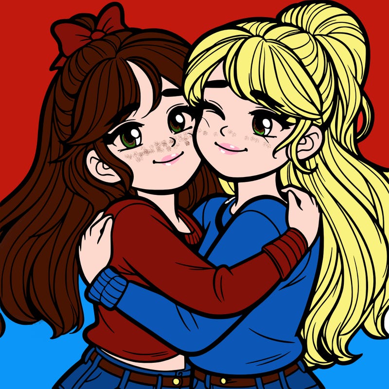 two girls hugging