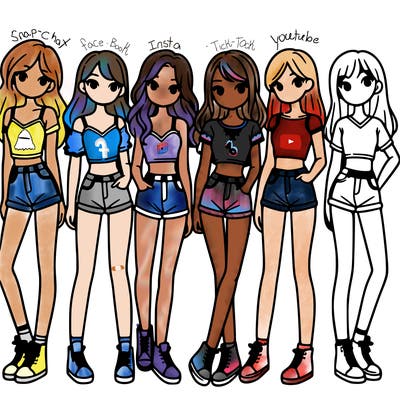 a group of girls wearing crop tops and shorts