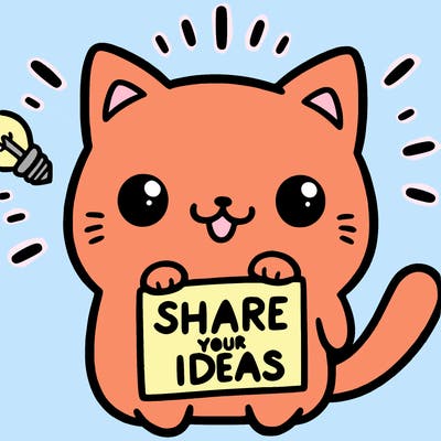 a cute cat saying share your ideas