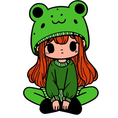 a girl wearing a frog hat and some frog socks