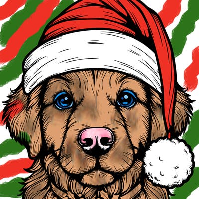 realistic dog with a christmas hat