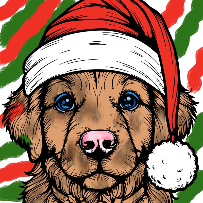 realistic dog with a christmas hat