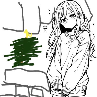 manga teen girl  in a sweater and baggy pants