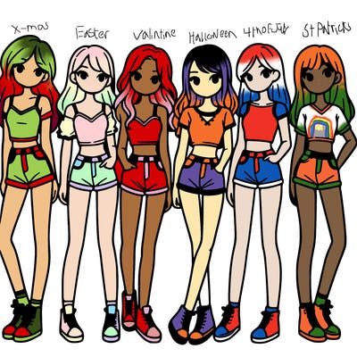 a group of girls wearing crop tops and shorts