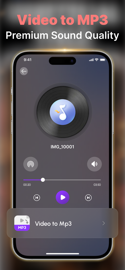 Interface of the Drama Viora app showing the video to mp3 conversion feature and audio player