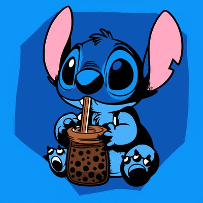 stitch drinking boba tea