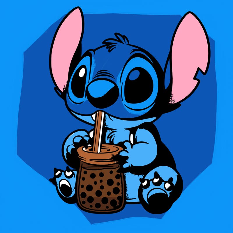 stitch drinking boba tea
