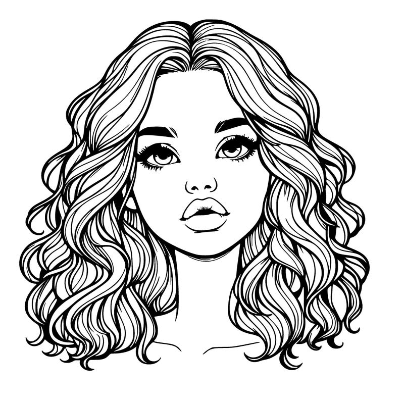 realistic girl with wavy hair and lips