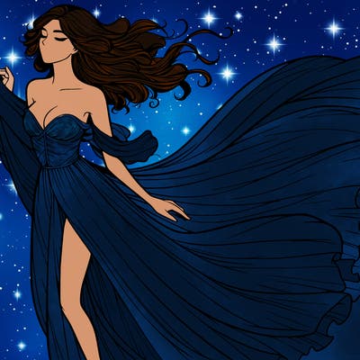 realistic woman in dress flowing the the wind