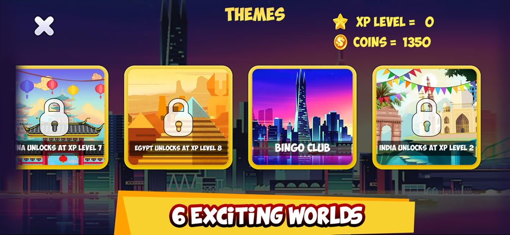 Bingo Frenzy menu screen showing different world themes like China and Egypt