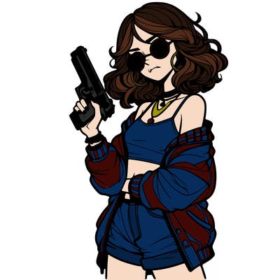 stylish teenage girl with gun