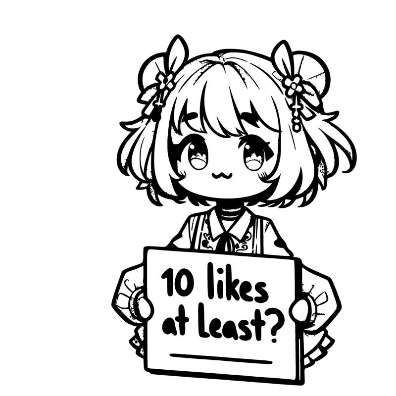 a cute anime girl holding a sign that says,” 10 likes at least?