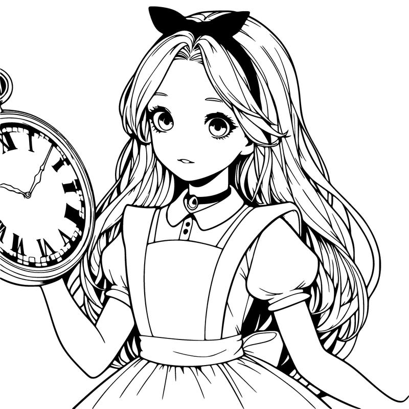 realistic alice in wonderland holding a large watch