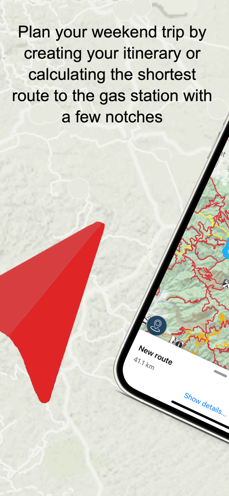 Interface do aplicativo móvel TrakMaps para planejar rotas e itinerários em mapas de trilhas OHV