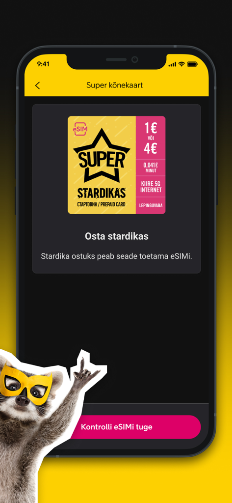 Bildschirm der mobilen App mit Optionen zum Kauf eines Prepaid-eSIM-Starterpakets mit 5G-Internet