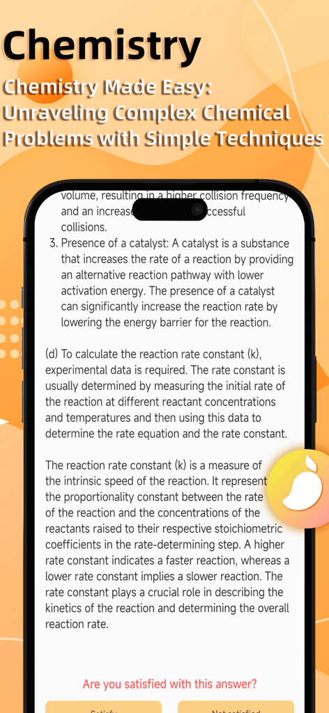Mango.AI - Mango AIアプリのインターフェース。学生向けの段階的な化学の説明を表示している様子。