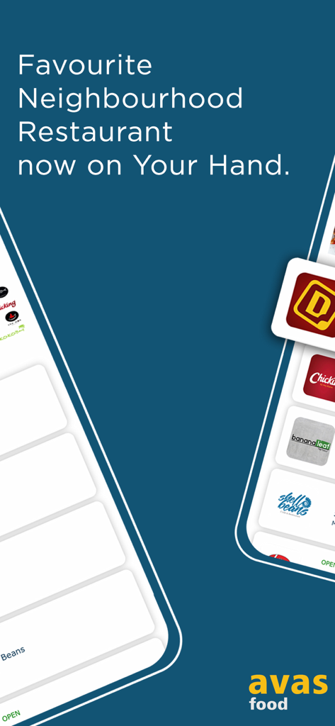 AVAS Food app interface showing various neighborhood restaurant options for delivery in the Maldives