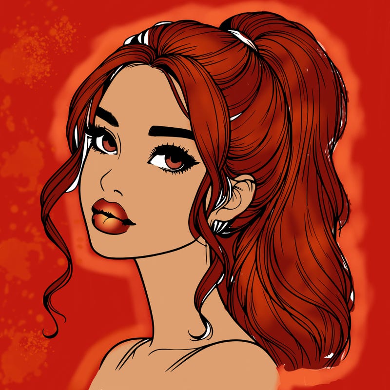 realistic girl with a ponytail on her hair and lips