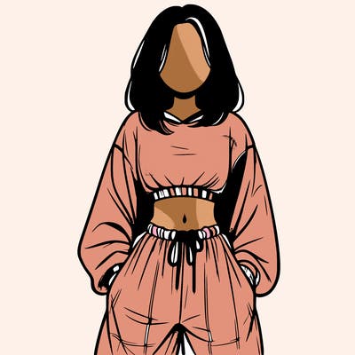 realistic girl faceless with baggy pants and a crop top