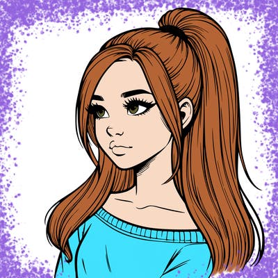 realistic girl with a high ponytail