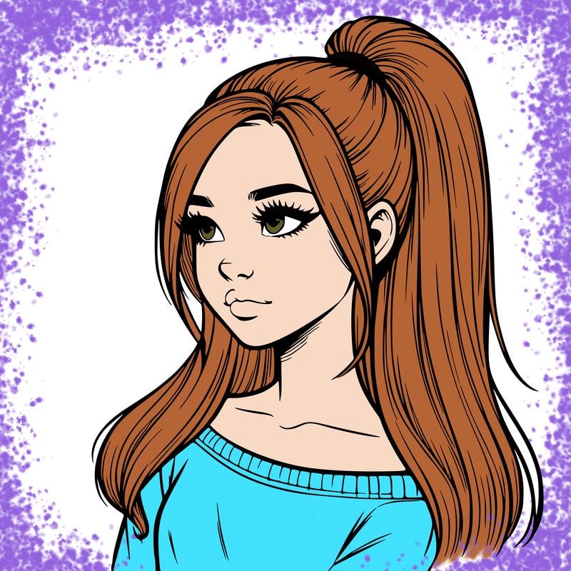 realistic girl with a high ponytail