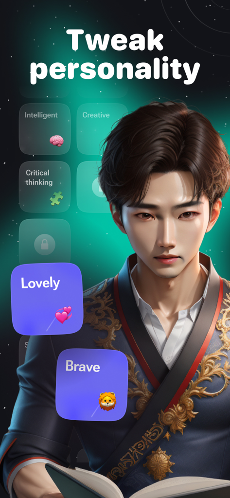 Matcha: Fantasy AI Chat Bots - Interfaz para personalizar rasgos de personalidad de personajes de IA en la aplicación Matcha