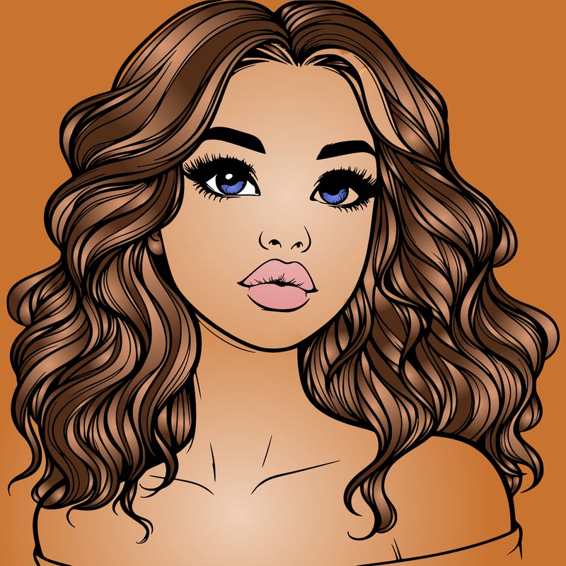 realistic girl with wavy hair and lips