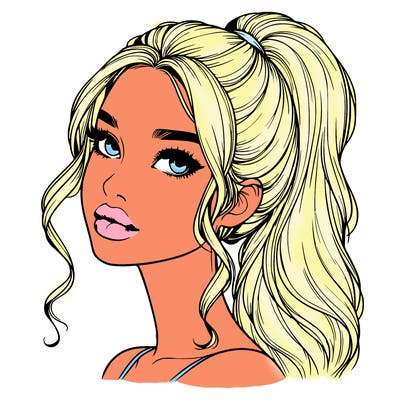 realistic girl with a ponytail on her hair and lips